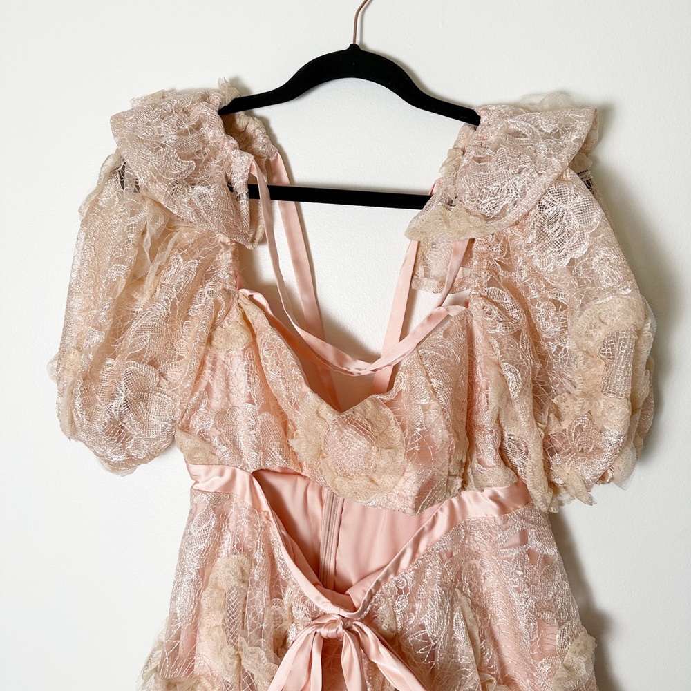 For Love And Lemons Ruffled Lace Mini Dress in Cream and Pink - Picture 5 of 11